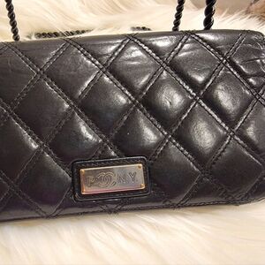 Vintage Chanel Aged Calfskin Quilted Paris New York PNY Wallet Black